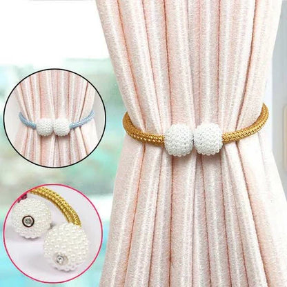 Magnetic Curtain Buckle Tieback – Beaded Hanging Ball Curtain Clip (1 Pair, Random Color)