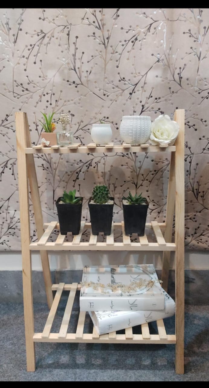 3 Tier Wooden Plant Stand Flower Pot Shelf Rack Solid Wood (Clear)