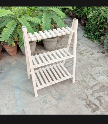 3 Tier Wooden Plant Stand Flower Pot Shelf Rack Solid Wood (Clear)