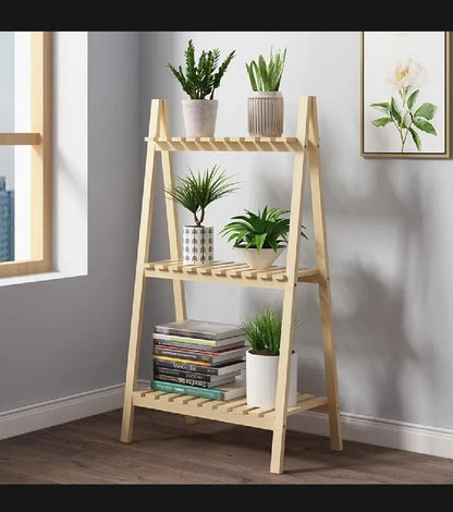 3 Tier Wooden Plant Stand Flower Pot Shelf Rack Solid Wood (Clear)