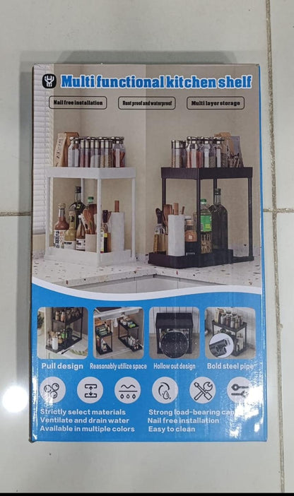 Multi-Functional Kitchen Shelf | Nail-Free Installation | Rust-Proof Carbon Steel Organizer | Waterproof & Strong Load-Bearing | Random Colour